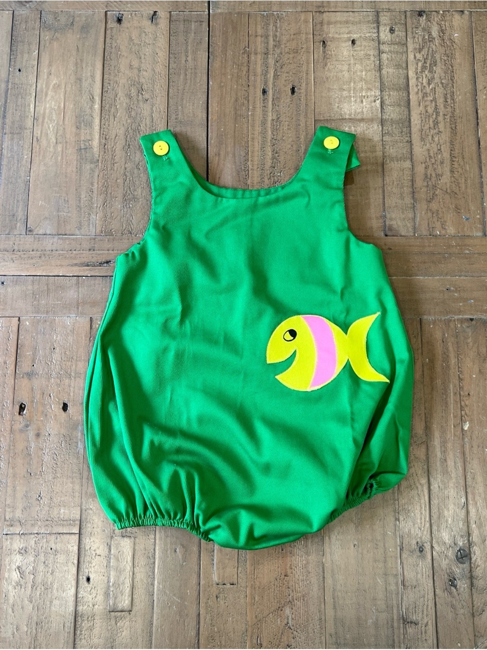 Sears Vintage Paper Tag Green Fish Appliqué Bubble Romper 4T Unisex 90s Retro